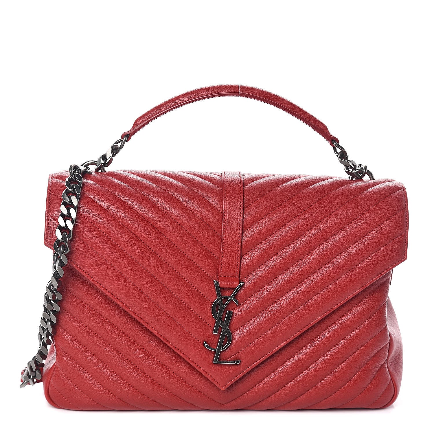 Saint Laurent Sheepskin Matelasse Chevron Large College Monogram Satchel Rouge 1 of 9