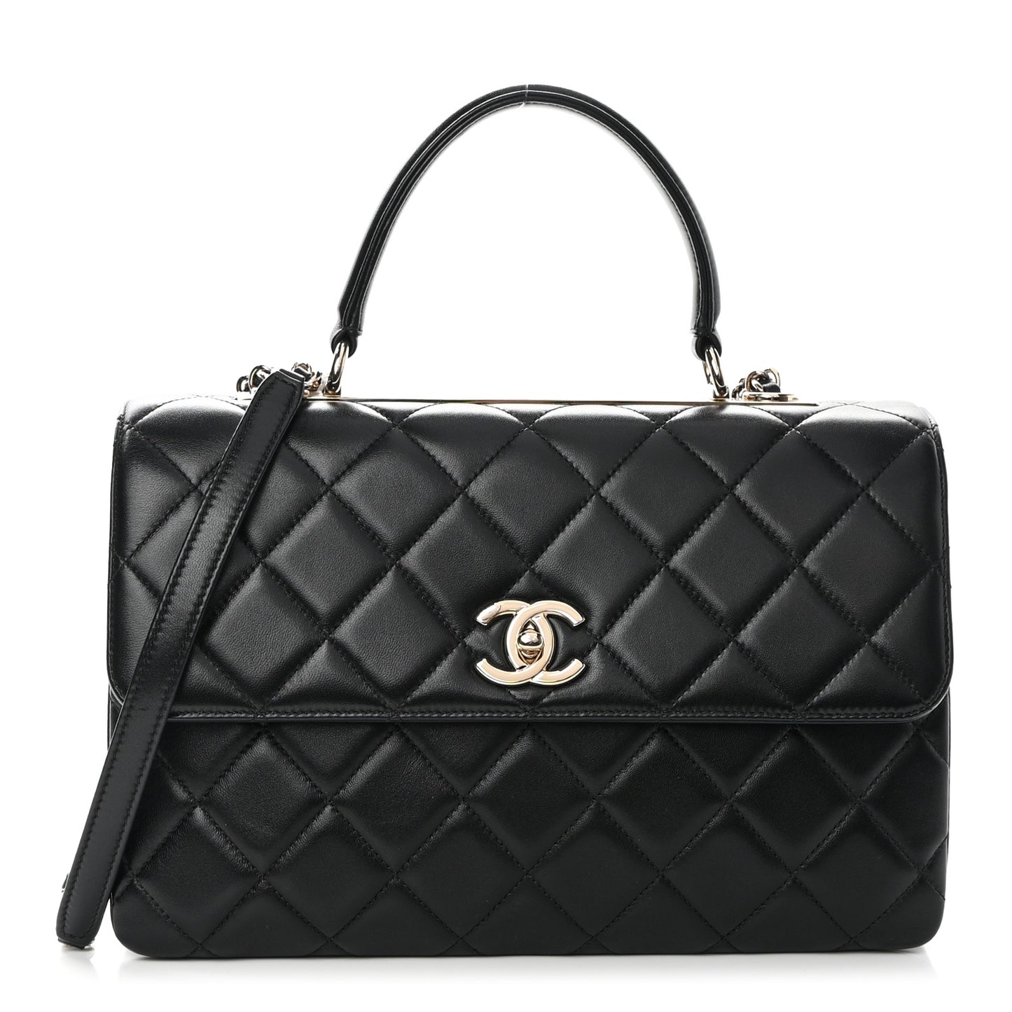 Lambskin Quilted Medium Trendy CC Flap Dual Handle Bag Black
