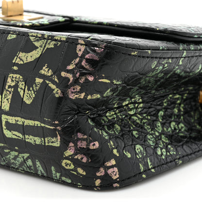 Chanel Calfskin Crocodile Embossed Graffiti 2.55 Mini Cocodile Reissue Flap Black Pink 8 of 16
