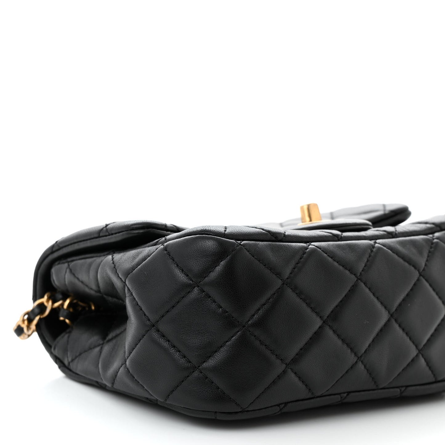Lambskin Quilted Mini Pearl Crush Flap Black