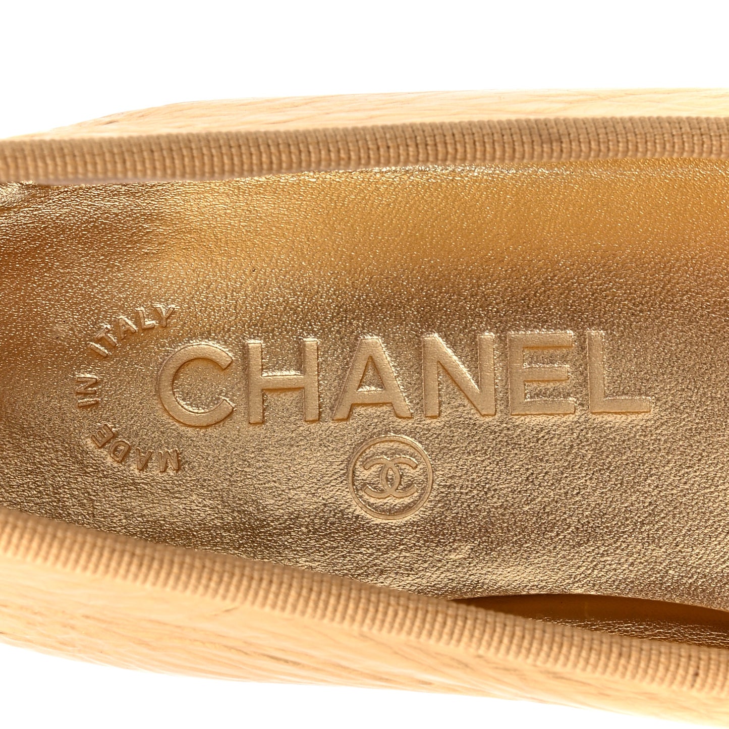 Metallic Calfskin Grosgrain Cap Toe CC Ballerina Flats 37.5 Gold
