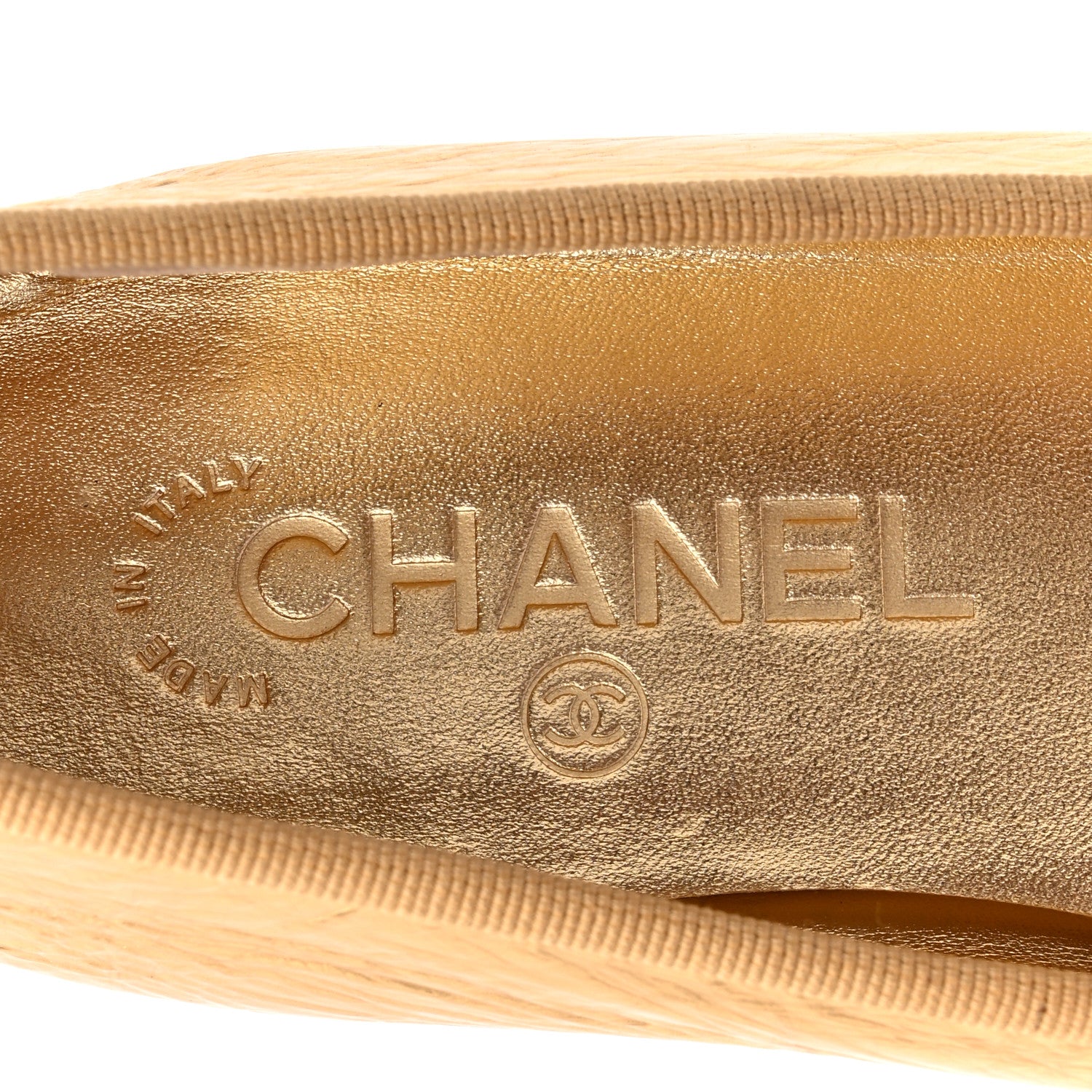 Chanel Metallic Calfskin Grosgrain Cap Toe CC Ballerina Flats 37.5 Gold 8 of 11
