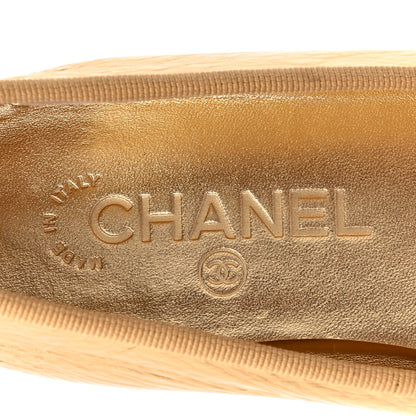 Chanel Metallic Calfskin Grosgrain Cap Toe CC Ballerina Flats 37.5 Gold 8 of 11