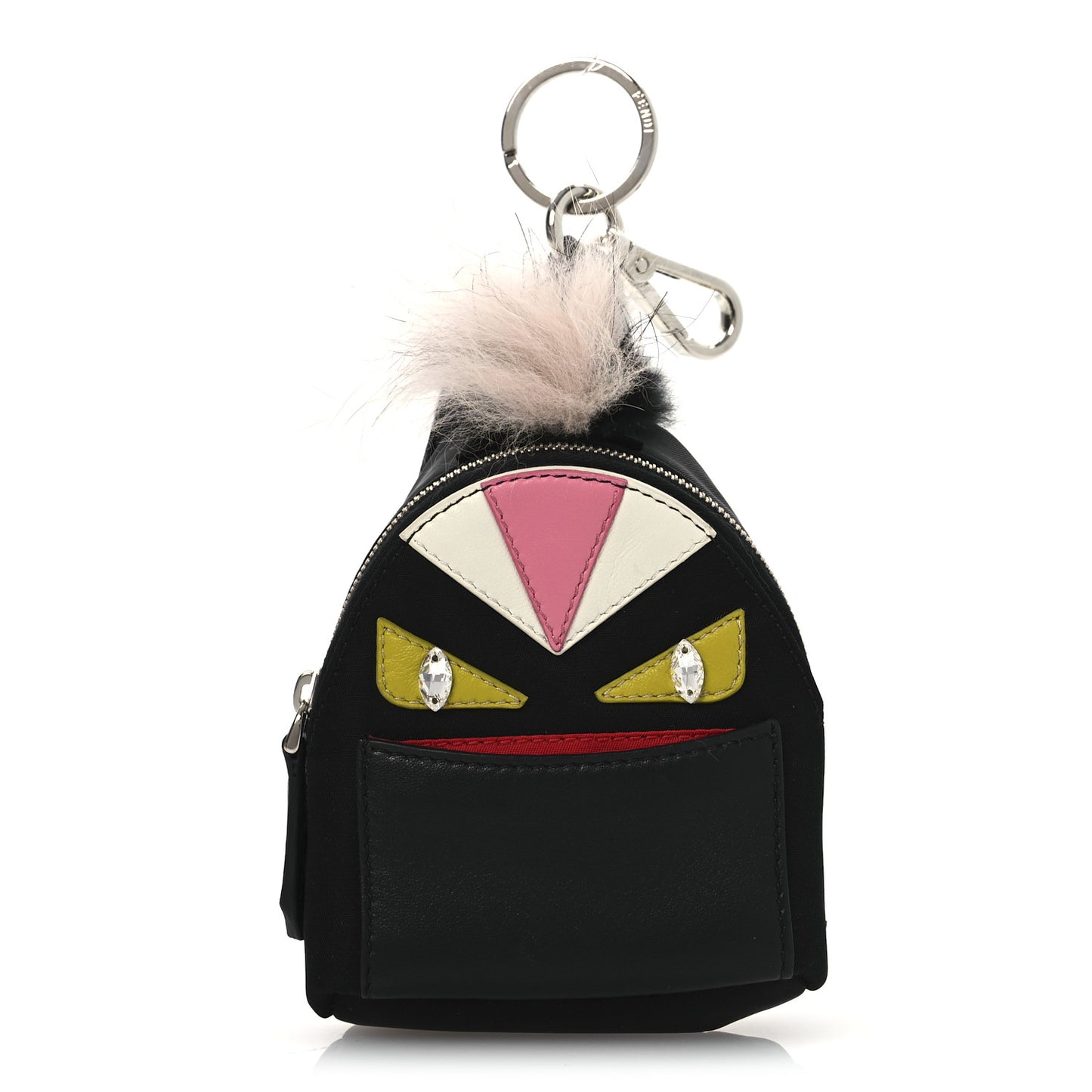 Nylon Shiny Nappa Nutria Fox Fur Monster Eyes Mini Backpack Charm Black Multicolor