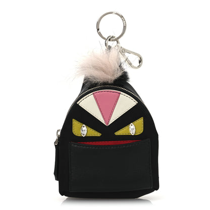 Fendi Nylon Shiny Nappa Nutria Fox Fur Monster Eyes Mini Backpack Charm Black Multicolor 1 of 8