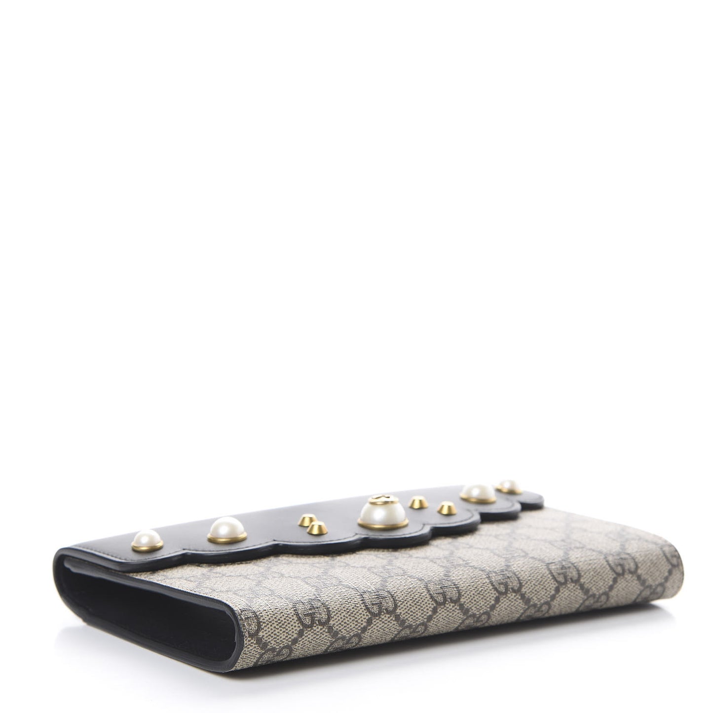 GG Supreme Monogram Mini Peony Pearly Clutch Black
