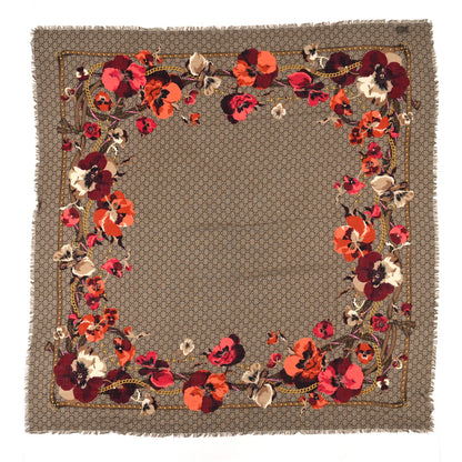 Gucci Wool Jacquard GG Monogram Big Panshie Fringe Shawl Dark Purple Beige 1 of 4