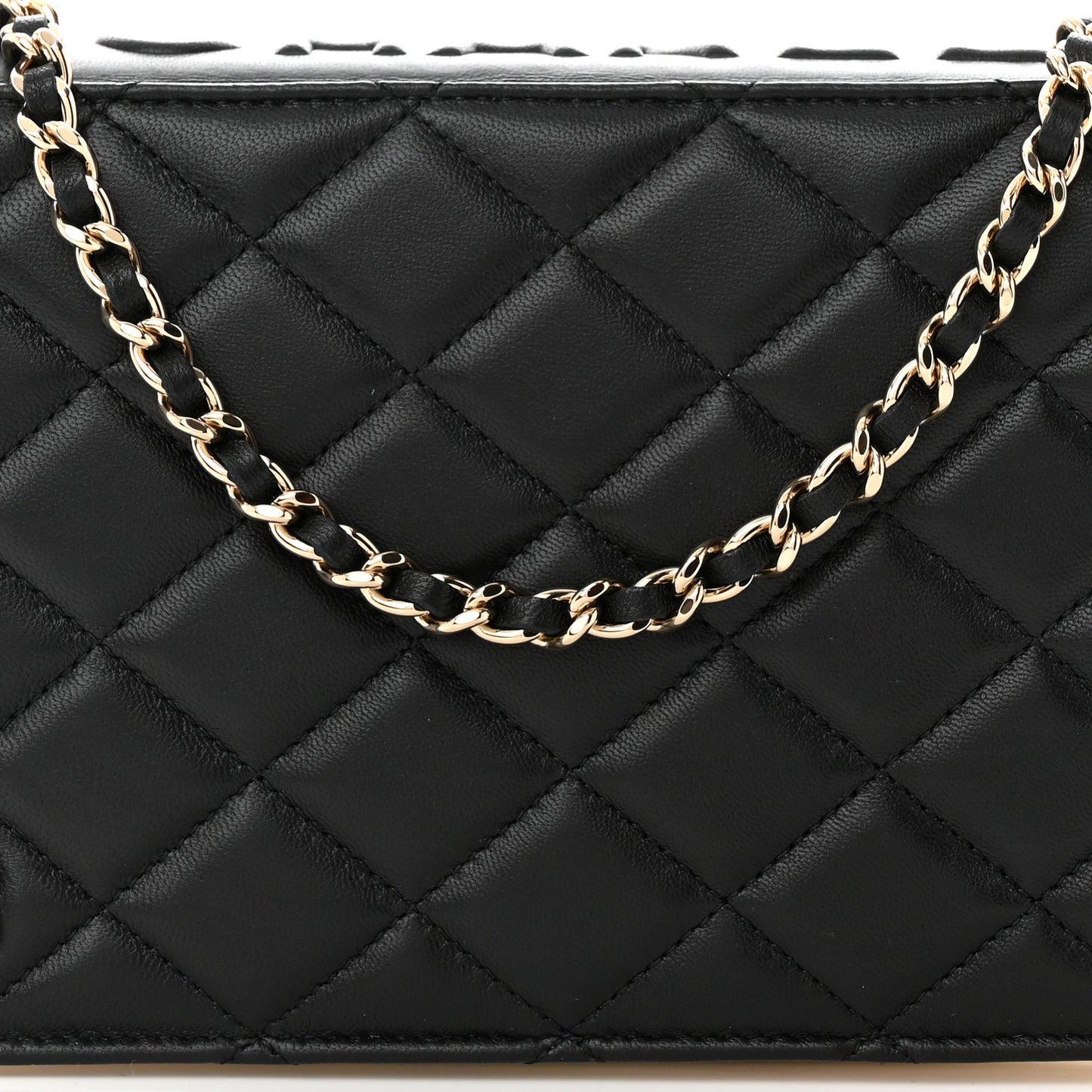 Lambskin Quilted Book Wallet On Chain WOC Black