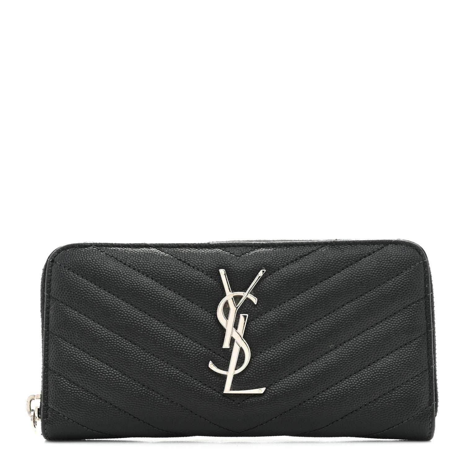 Saint Laurent Grain De Poudre Matelasse Chevron Monogram Zip Around Wallet Black 1 of 9