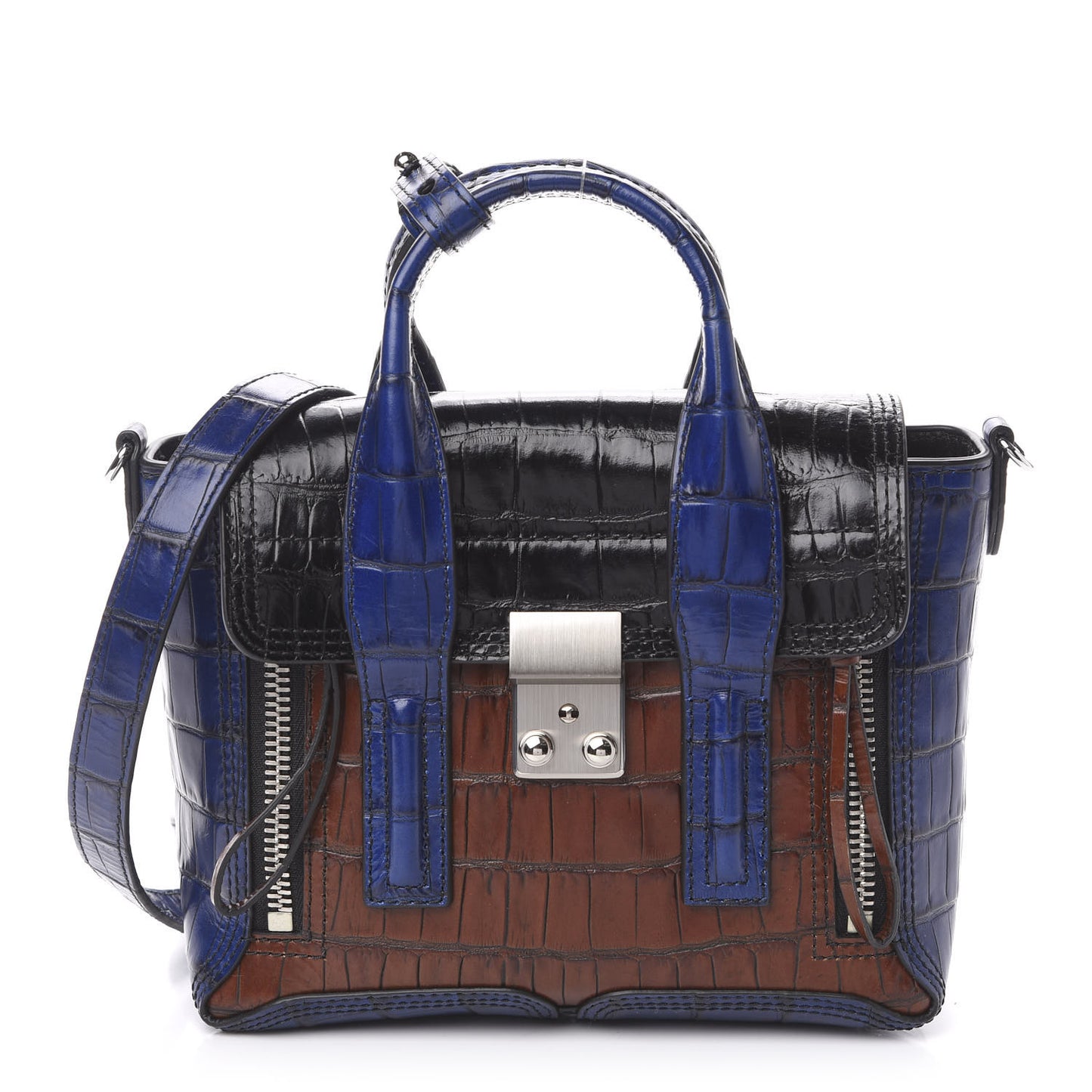 3.1 Calfskin Crocodile Embossed Mini Pashli Black Multicolor