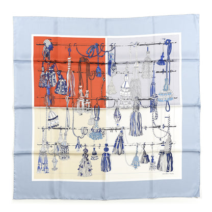 Hermes Silk Passementerie Quadri Scarf 90 Bleu Jean Creme Rouge 1 of 3