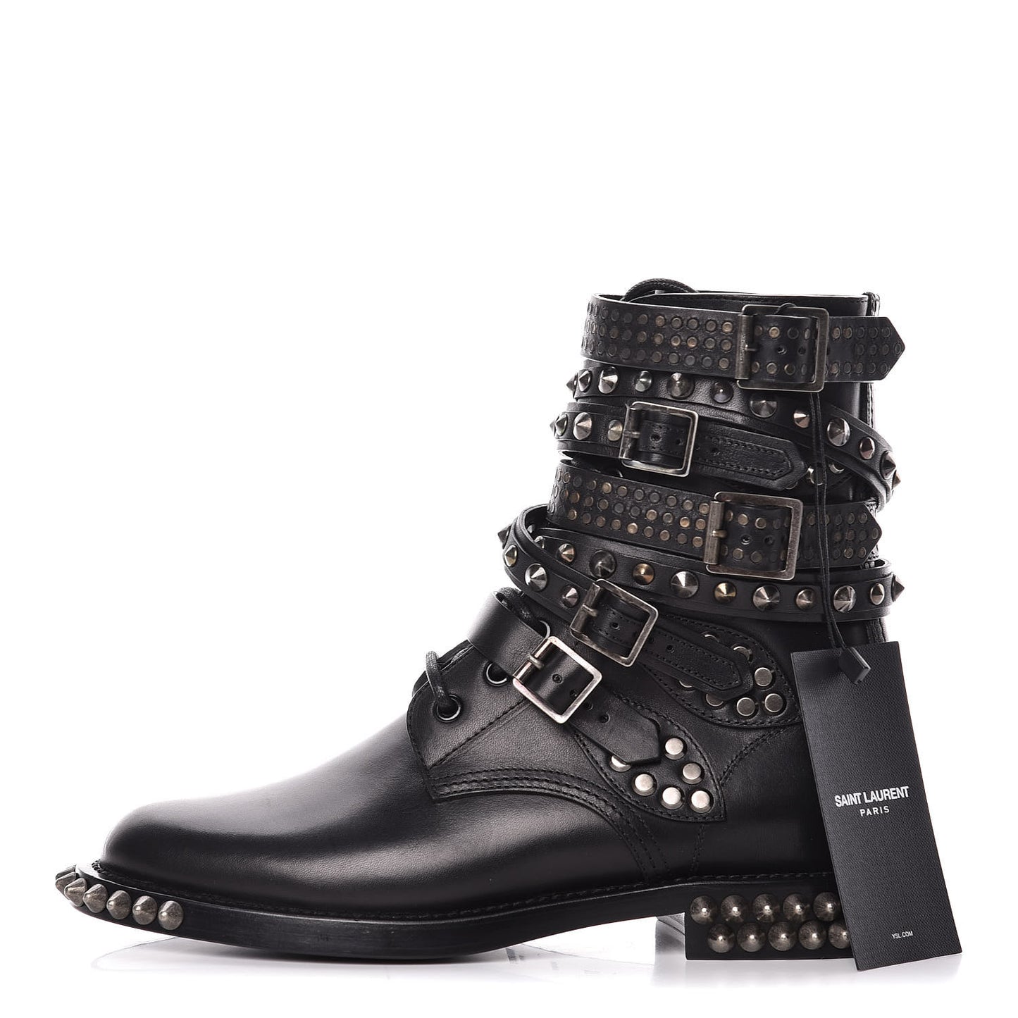 Smooth Calfskin Studded Womens Punk Ranger Boots 37 Black