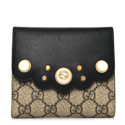 Gucci GG Supreme Monogram Pearl Studded French Wallet Black 1 of 13