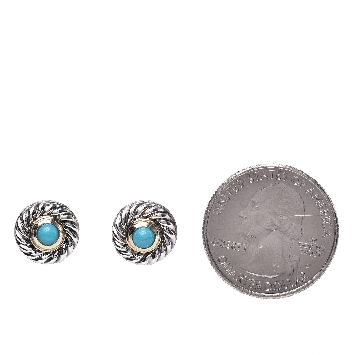 David Yurman Sterling Silver 14K Yellow Gold Turquoise Cookie Earrings 2 of 4