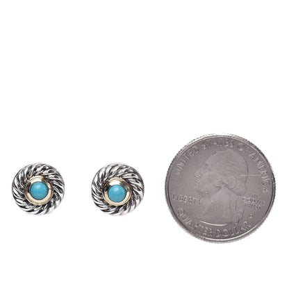 David Yurman Sterling Silver 14K Yellow Gold Turquoise Cookie Earrings 2 of 4
