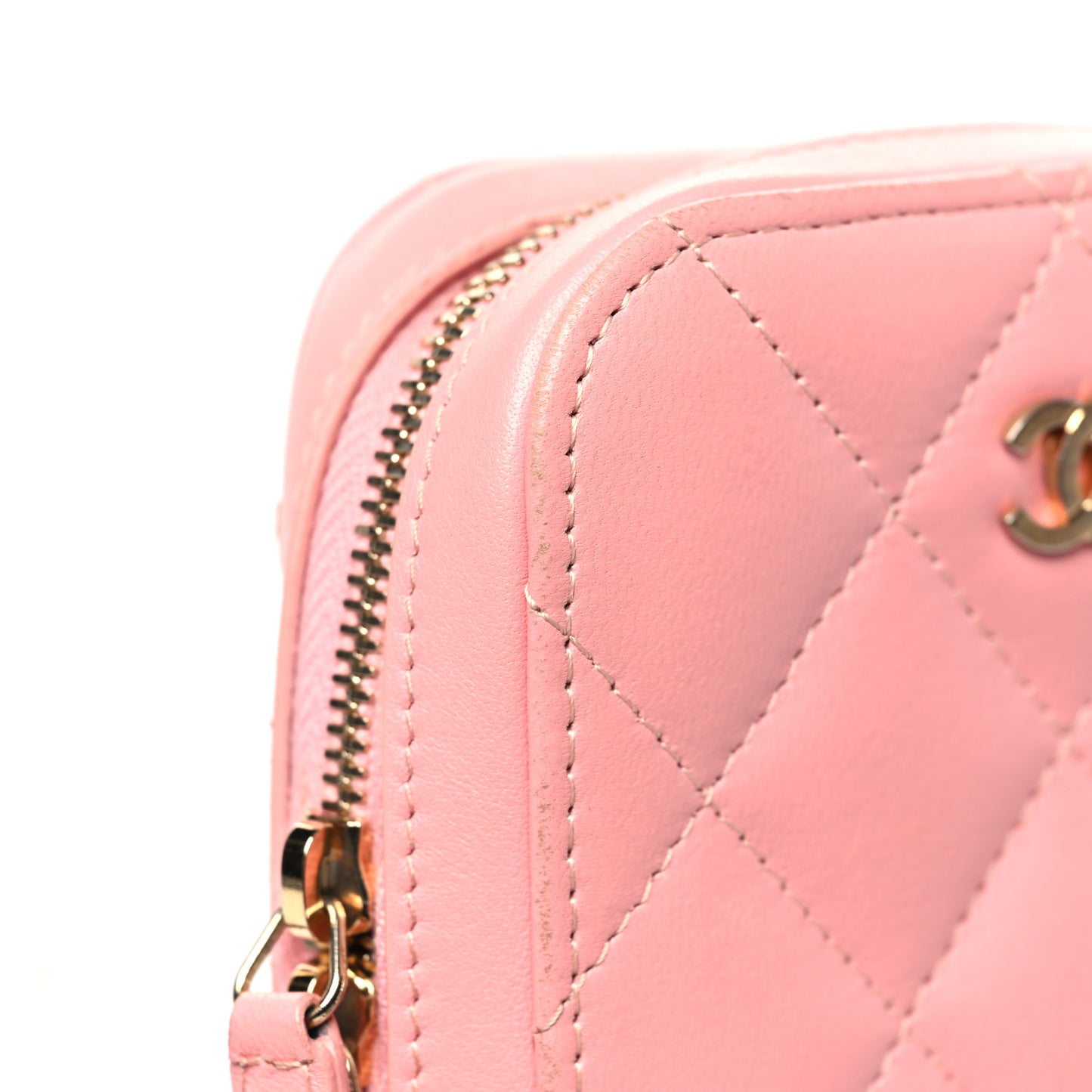 Lambskin Quilted Phone Holder Wallet On Chain WOC Light Pink