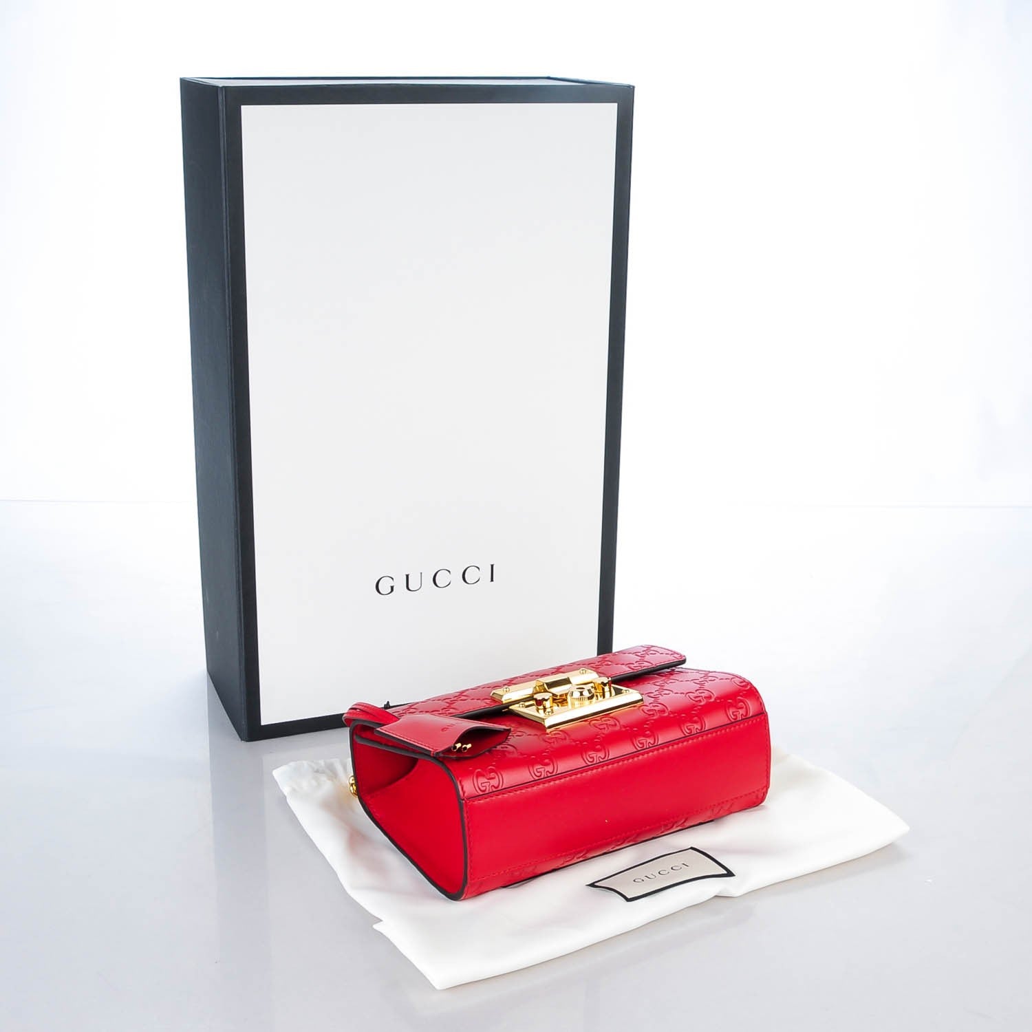 Gucci Guccissima Small Padlock Shoulder Bag Hibiscus Red 4 of 7