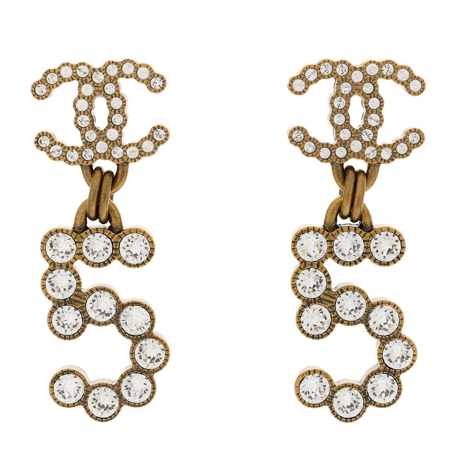 Chanel Metal Crystal City of Lights No 5 Drop Earrings Gold 1 of 5