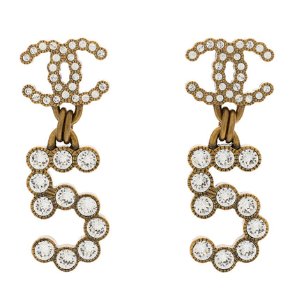 Chanel Metal Crystal City of Lights No 5 Drop Earrings Gold 1 of 5