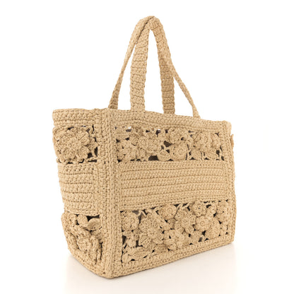 Christian Dior Woven Raffia Floral Embellished Small Book Tote Natural 4 of 12
