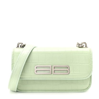 Balenciaga Extra Supple Calfskin Crocodile Embossed Gossip Chain Bag XS Light Green 1 of 9