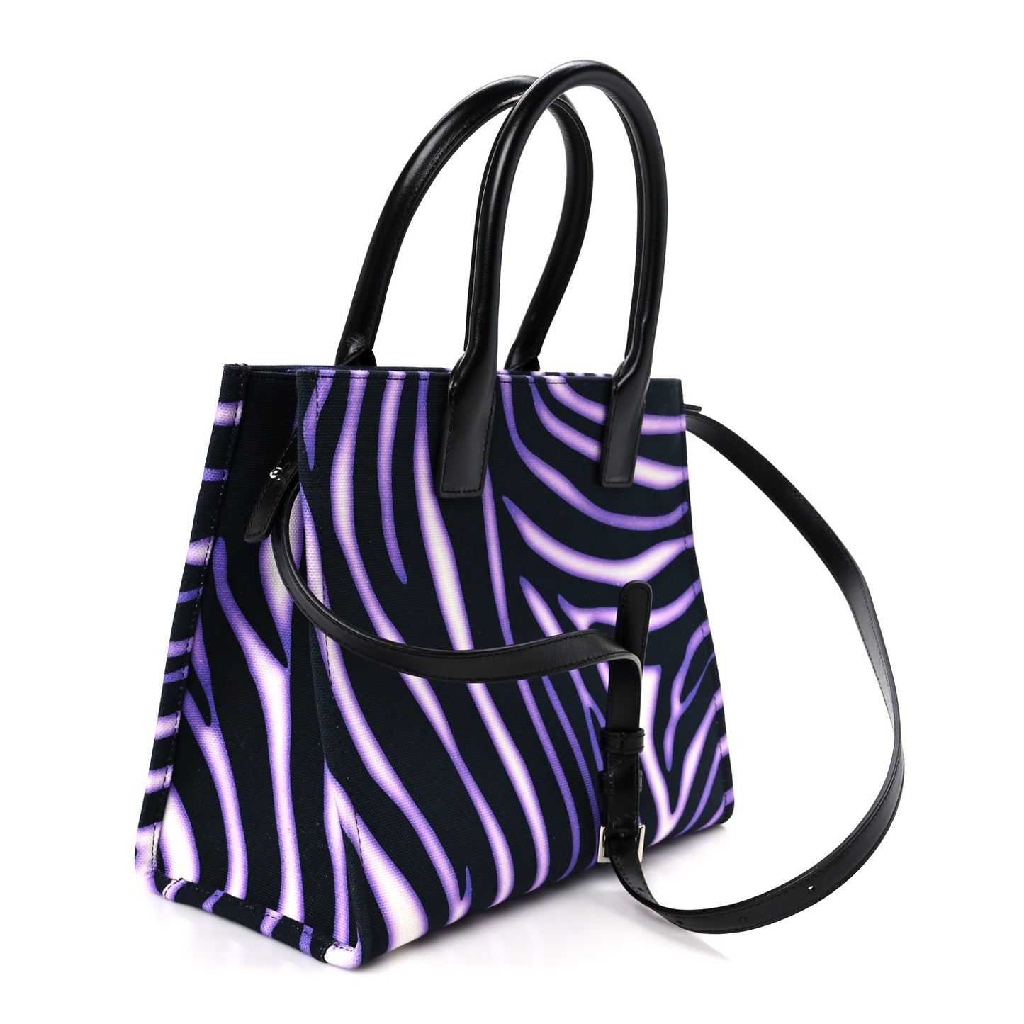Canvas Calfskin Zebra La Medusa Small Tote Bag Purple Black