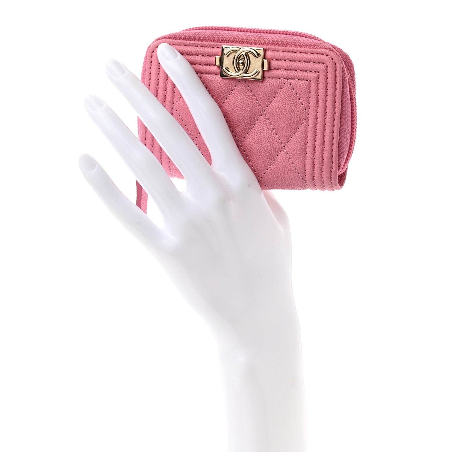 Chanel Caviar Quilted Boy Zip Around Coin Purse Wallet Light Pink 2 of 7
