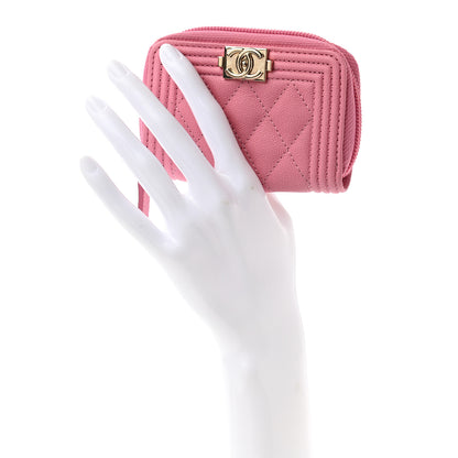 Chanel Caviar Quilted Boy Zip Around Coin Purse Wallet Light Pink 2 of 7
