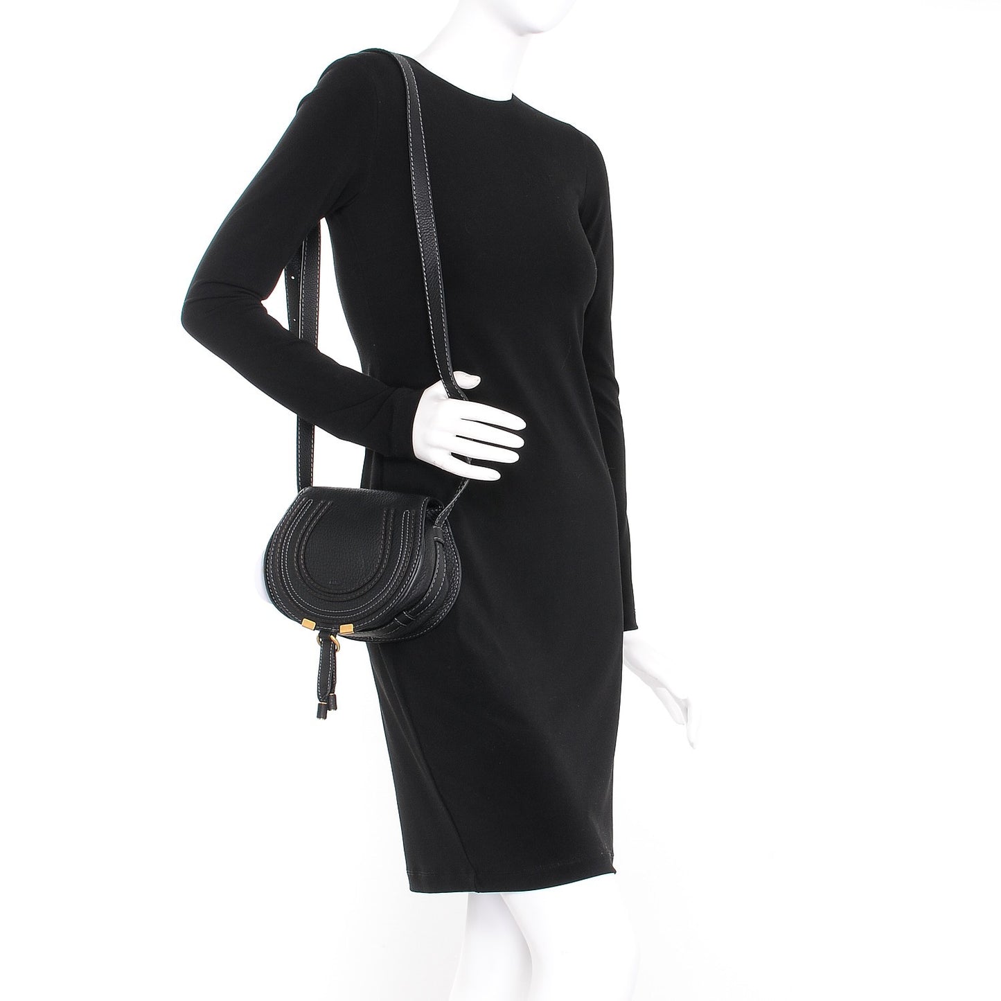 Calfskin Mini Marcie Round Crossbody Bag Black
