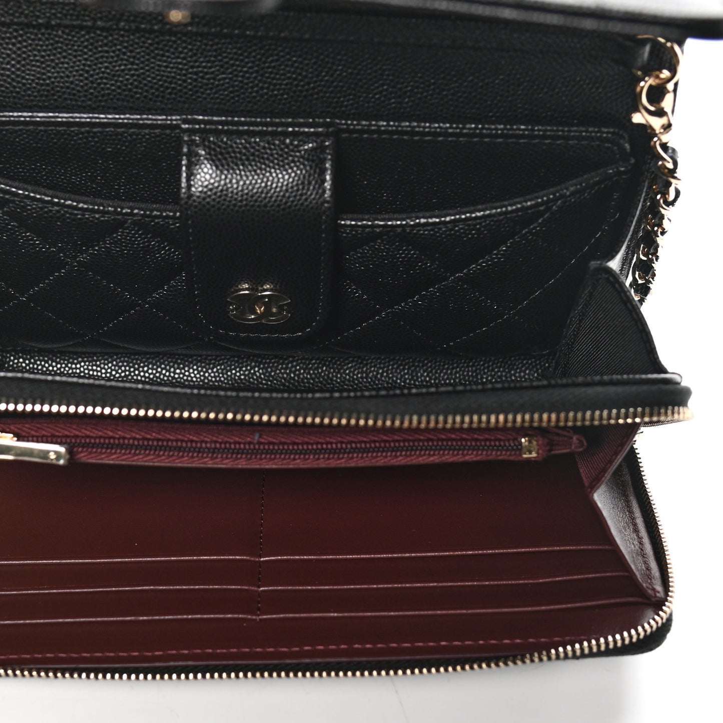 Caviar Quilted Phone Holder Wallet on Removable Chain Black