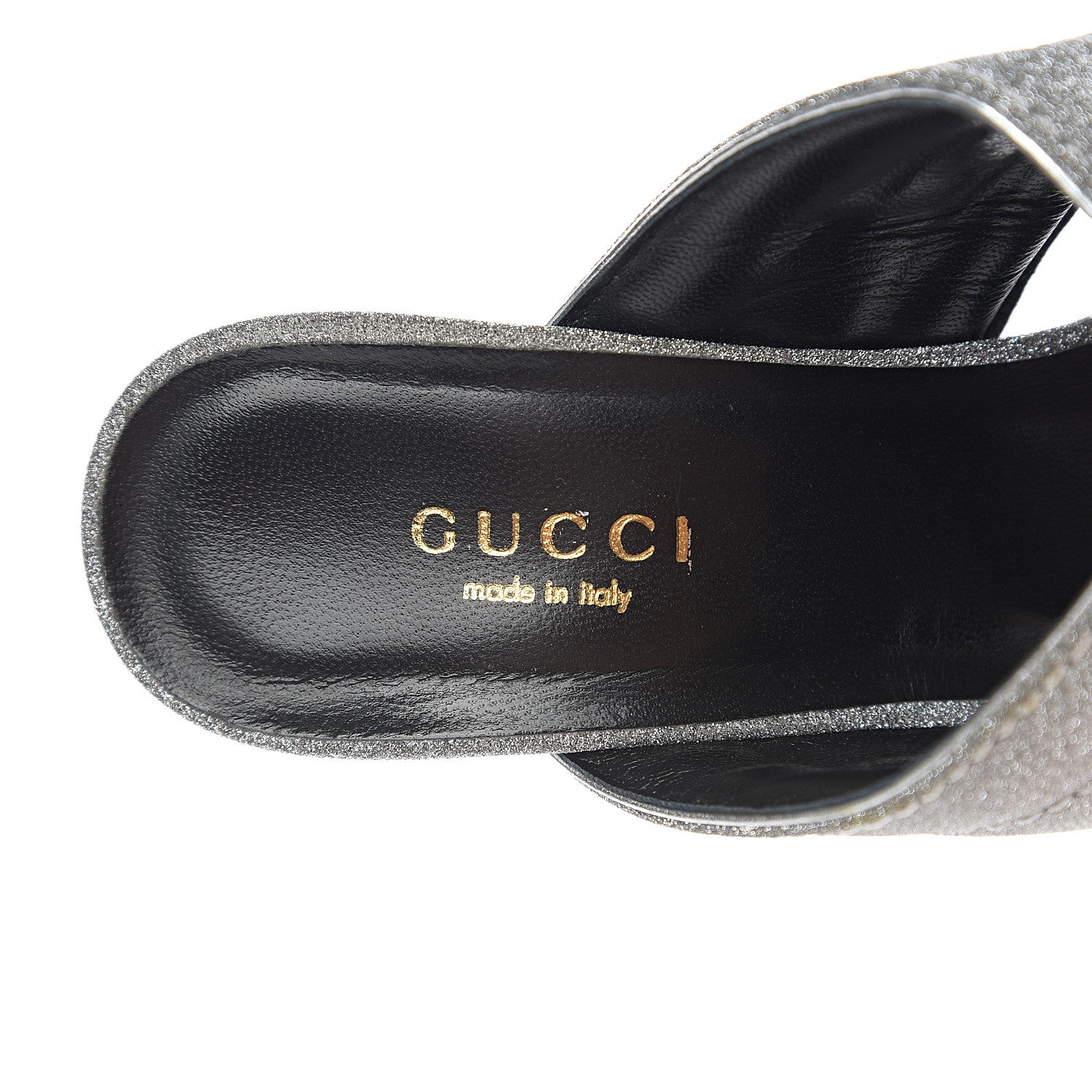 Gucci Glitter Fabric Webby Crossover High Heel Slide Sandals 35.5 Argento 7 of 8