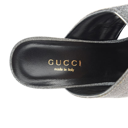 Gucci Glitter Fabric Webby Crossover High Heel Slide Sandals 35.5 Argento 7 of 8