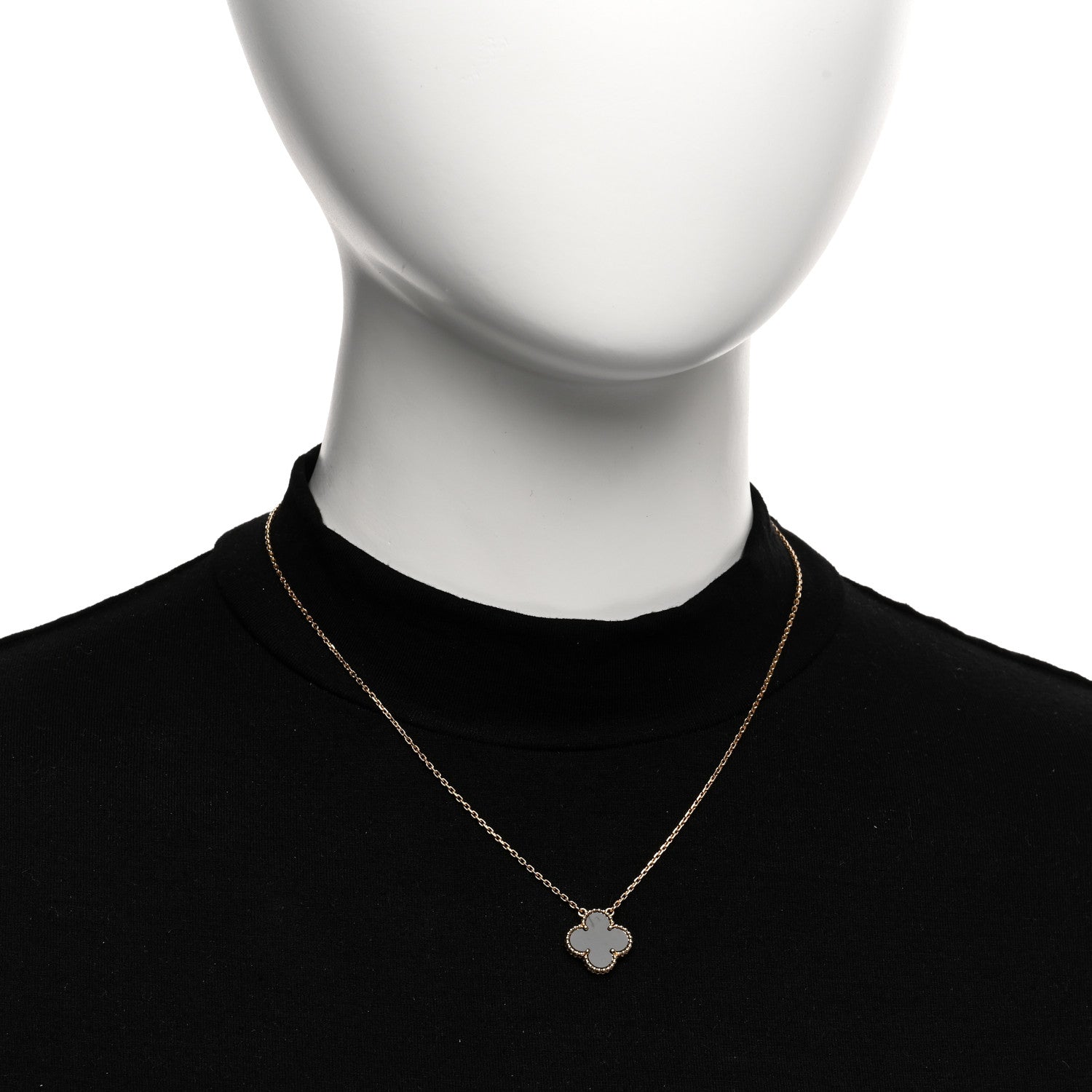 Van Cleef & Arpels 18K Yellow Gold Black Onyx Vintage Alhambra Pendant Necklace 2 of 5