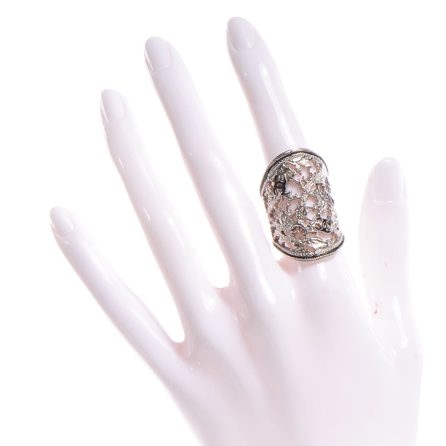 Filigree CC Cocktail Ring Silver