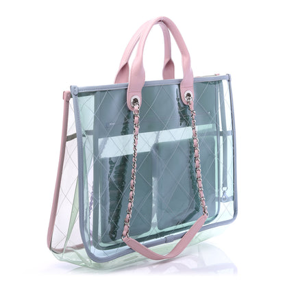 Chanel PVC Lambskin Stitched Medium Coco Splash Shopping Bag Green Pink 3 of 10