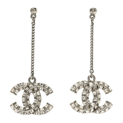 Chanel Crystal Baguette CC Drop Earrings Silver 1 of 4