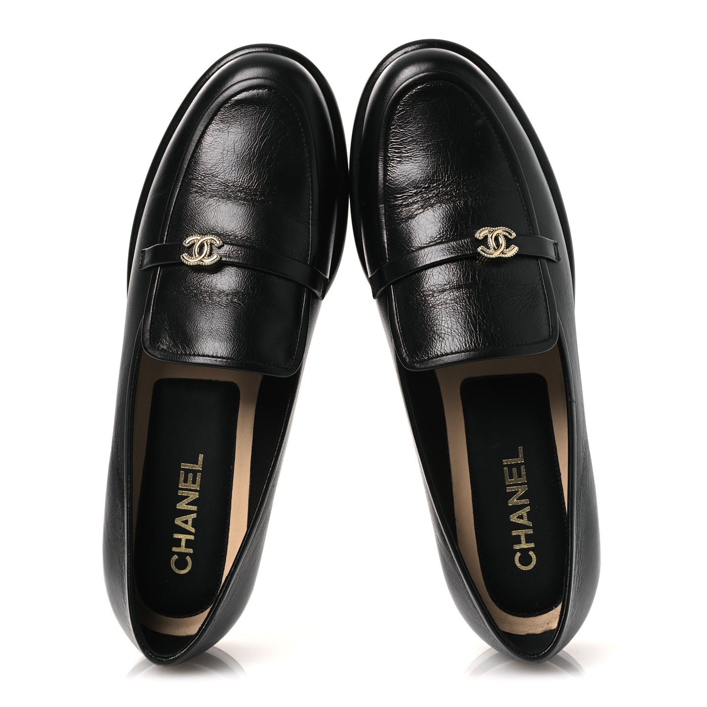 Shiny Calfskin CC Moccasins 41 Black