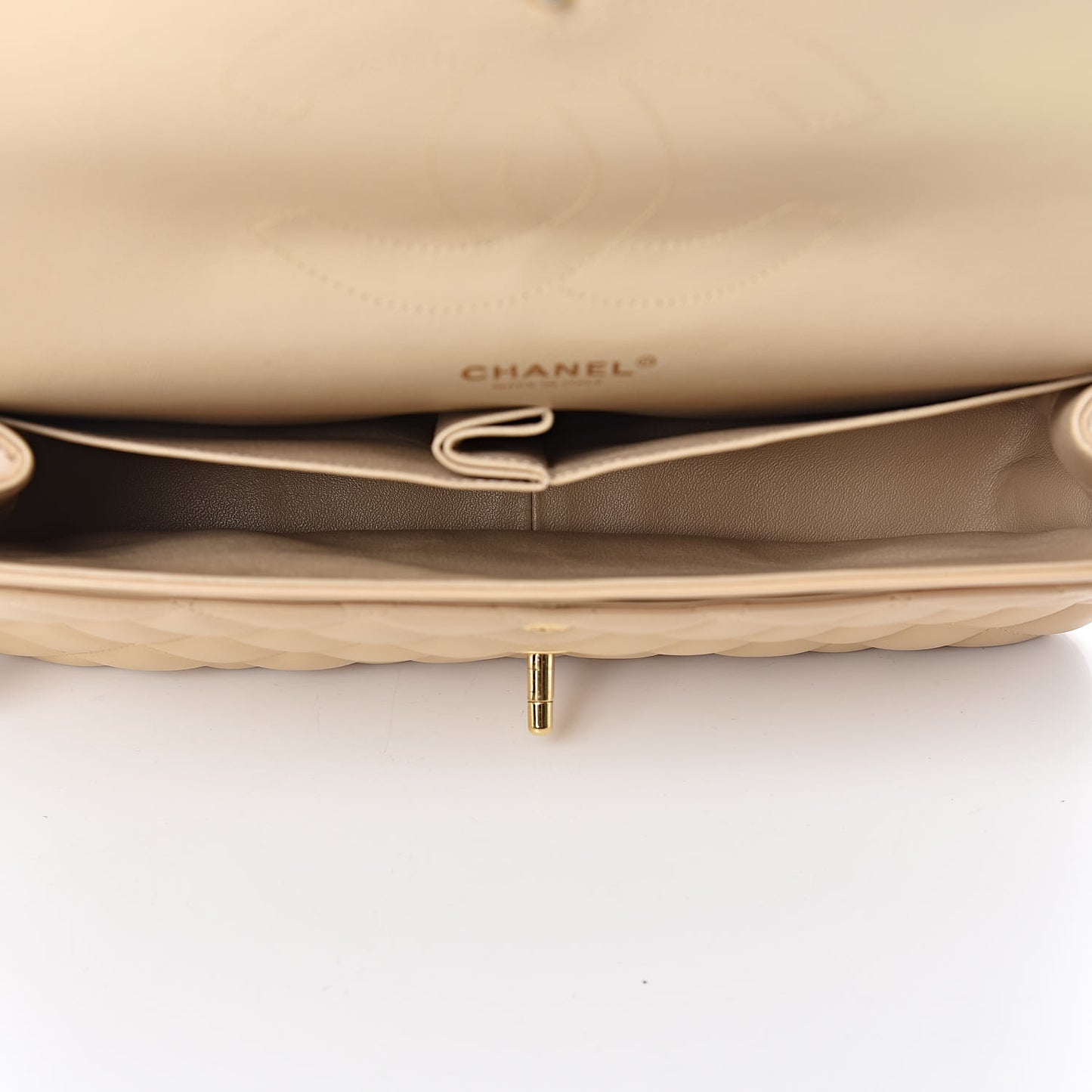 Lambskin Quilted Jumbo Double Flap Beige Clair