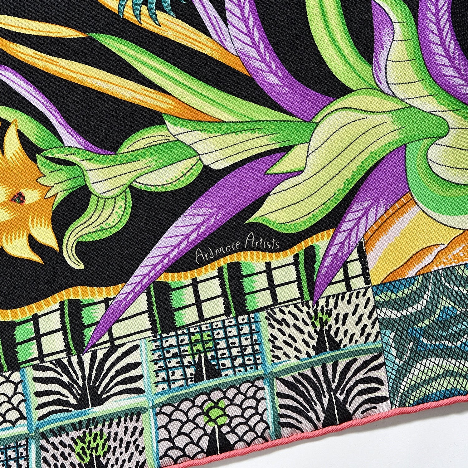 Hermes Silk La Marche Du Zambeze Scarf 90 Black Corail Vert 4 of 6