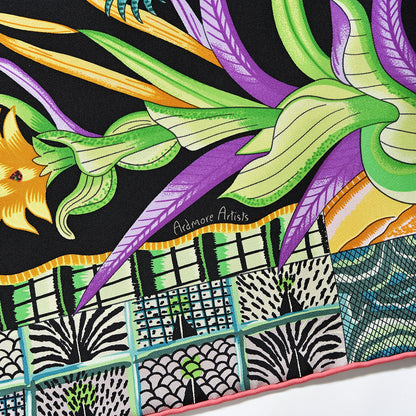 Hermes Silk La Marche Du Zambeze Scarf 90 Black Corail Vert 4 of 6