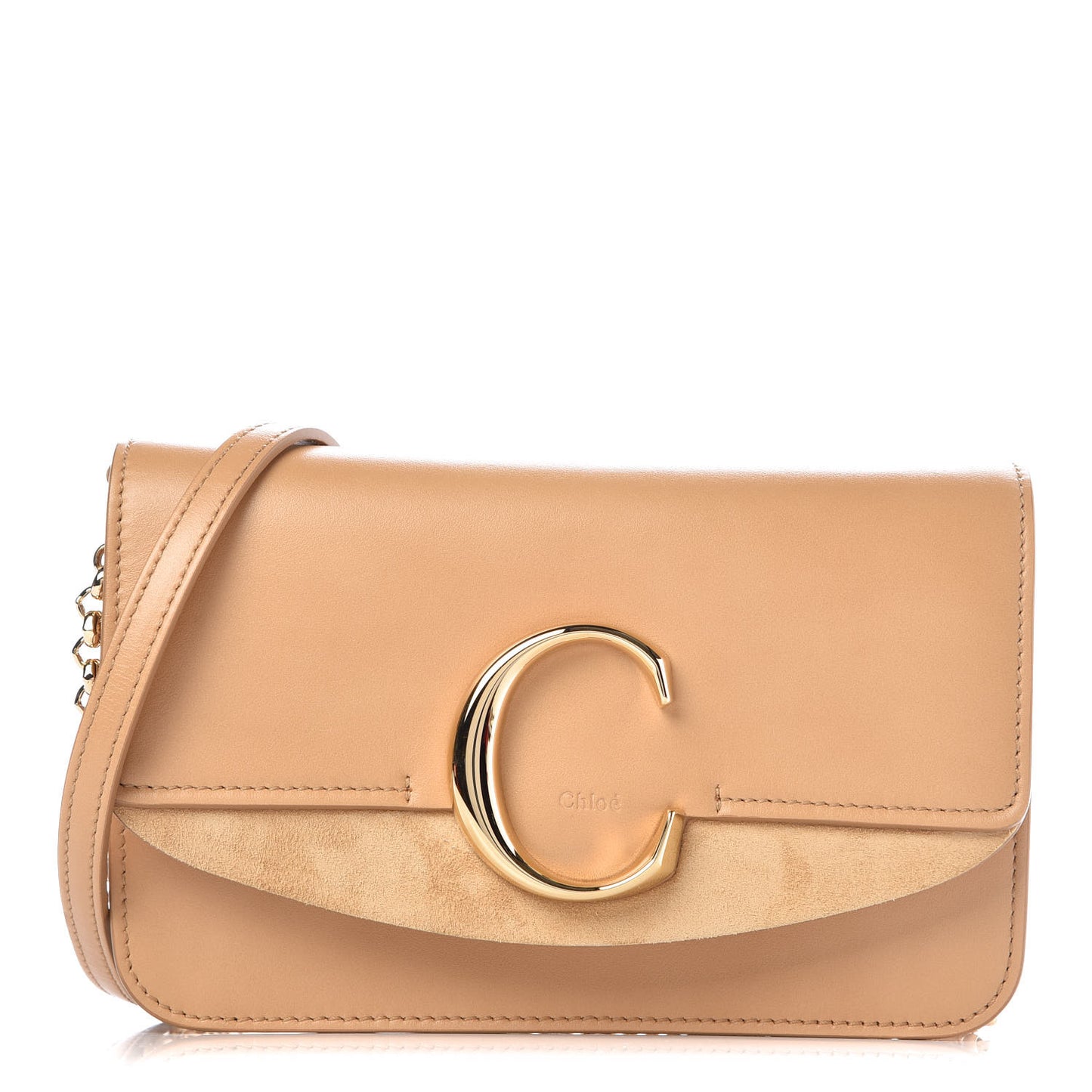 Calfskin Suede C Clutch With Chain Bleached Brown
