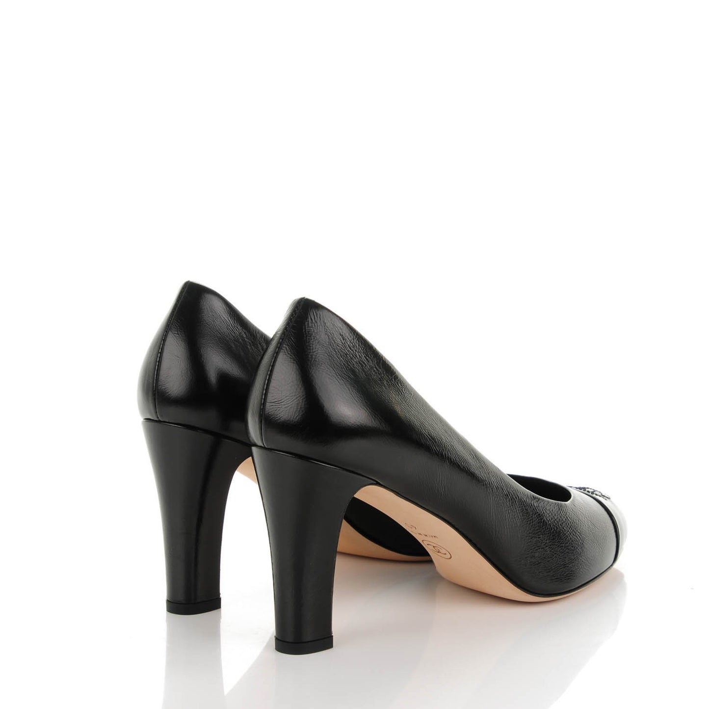 Crumpled Calfskin Patent Cap Toe CC Pumps 40 Black
