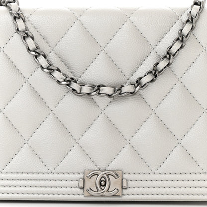 Chanel Metallic Caviar Quilted Boy Wallet On Chain WOC Silver 9 of 13