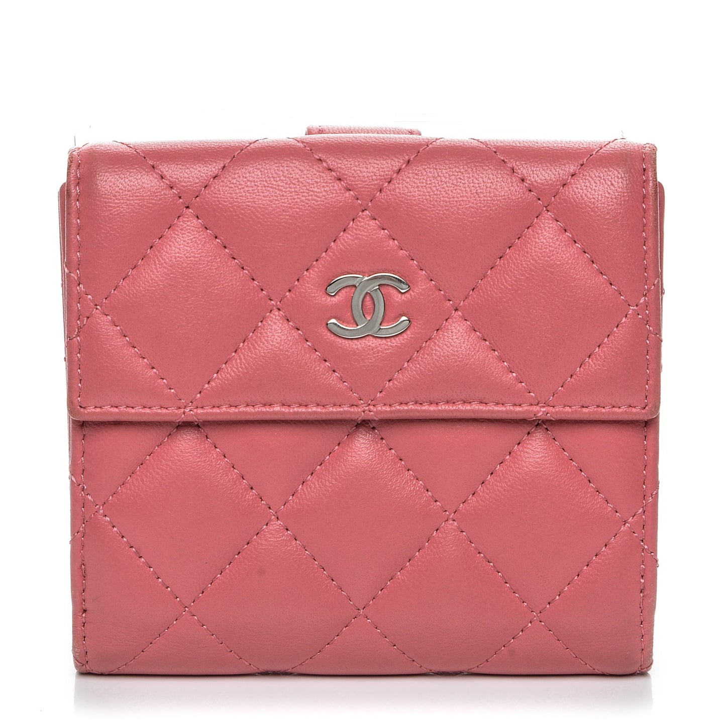 Lambskin Quilted Compact French Flap Wallet Pink