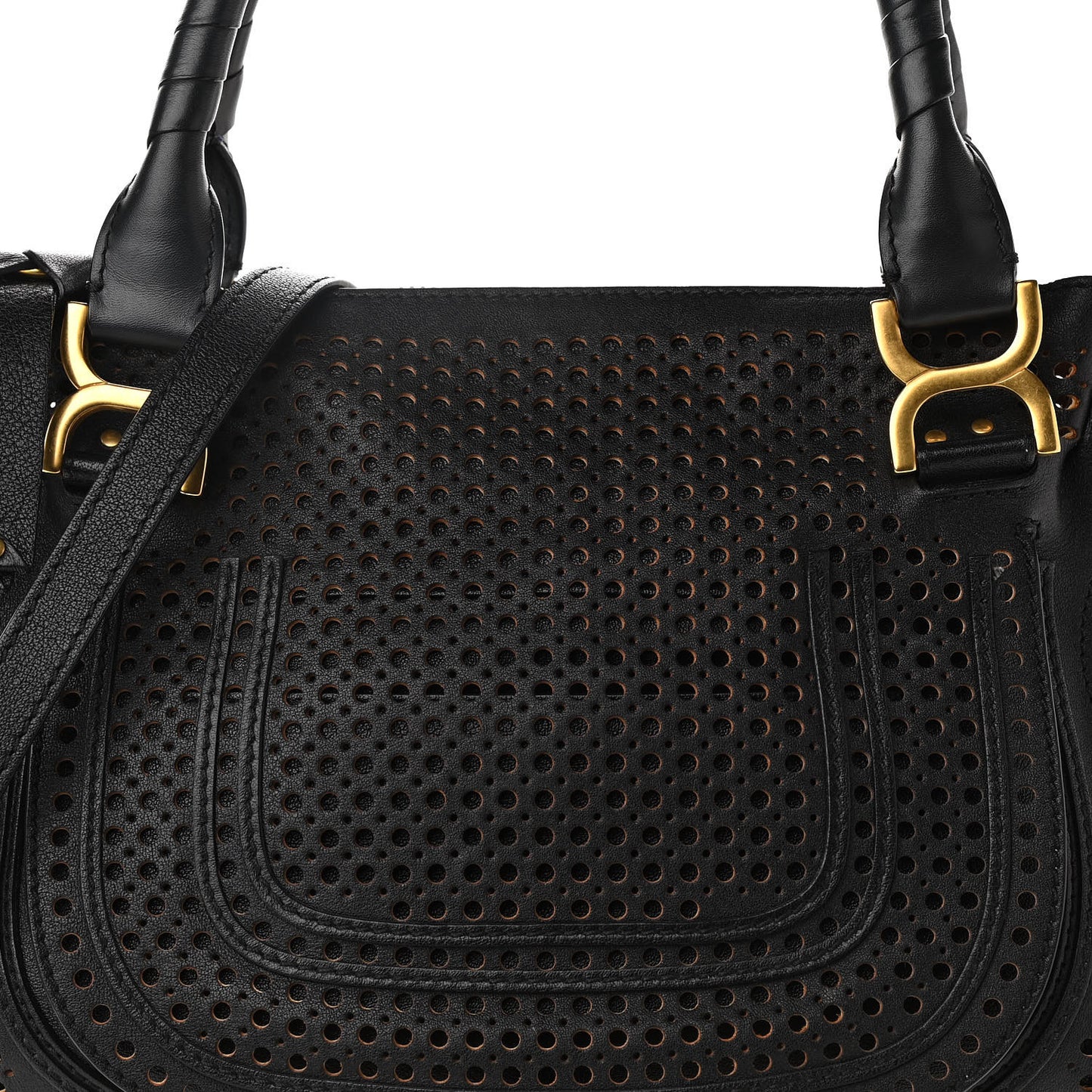 Calfskin Perforated Medium Marcie Satchel Black