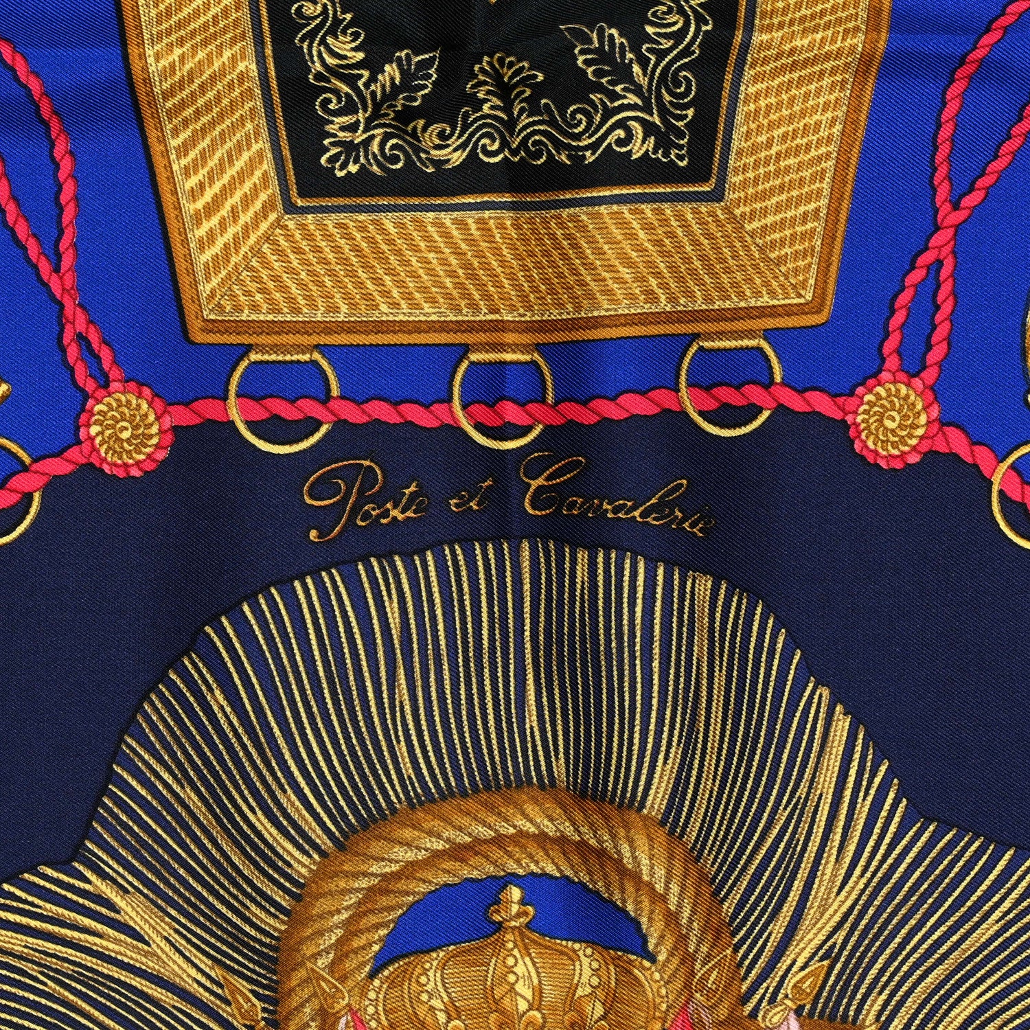 Hermes Silk Poste et Cavalerie Scarf 90 Black Marine Jaune 3 of 4