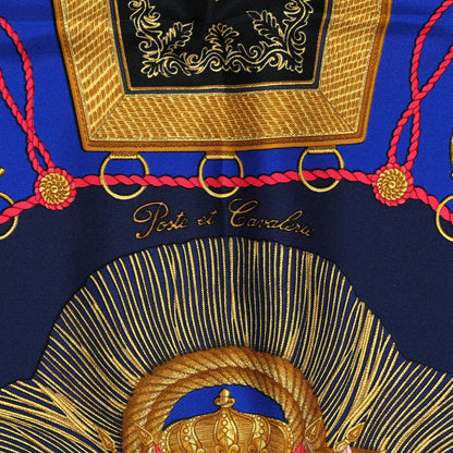 Hermes Silk Poste et Cavalerie Scarf 90 Black Marine Jaune 3 of 4