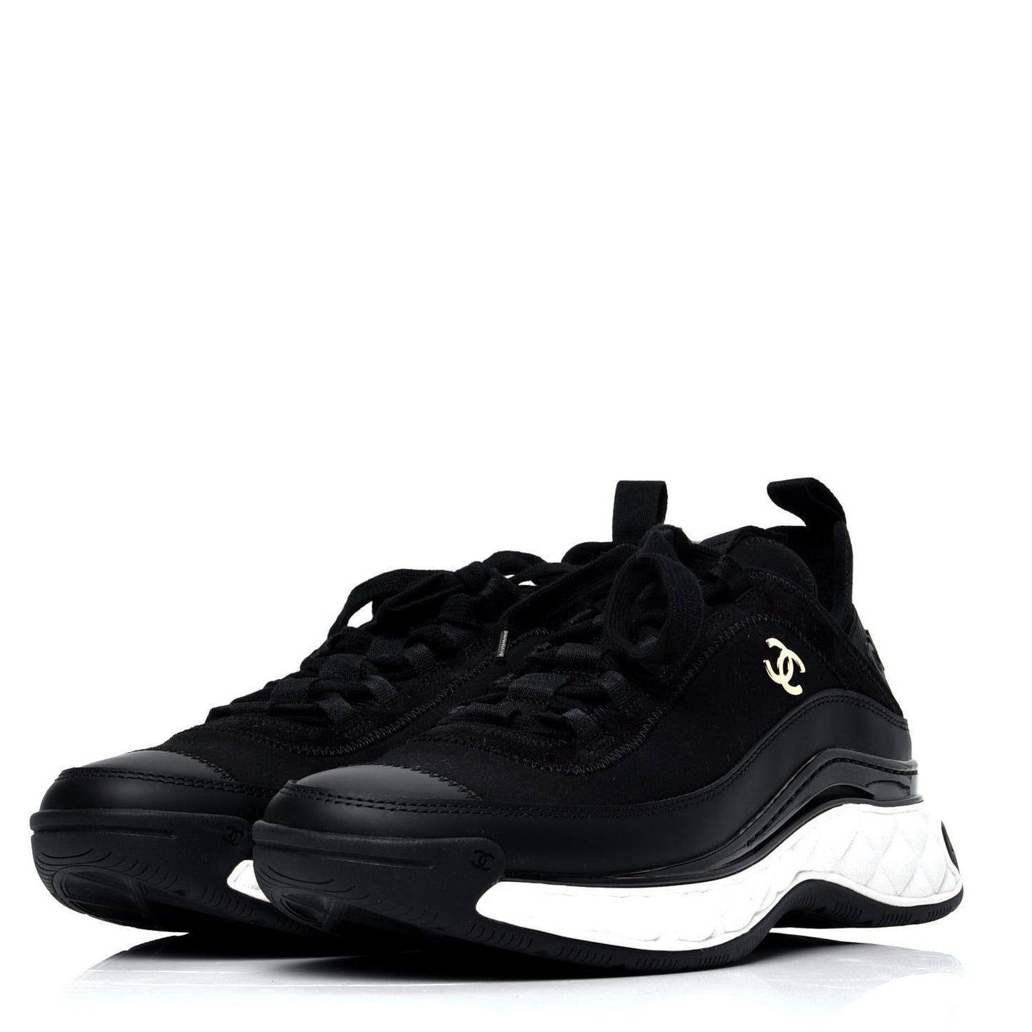 Velvet Calfskin Mixed Fibers CC Sneakers 38 Black
