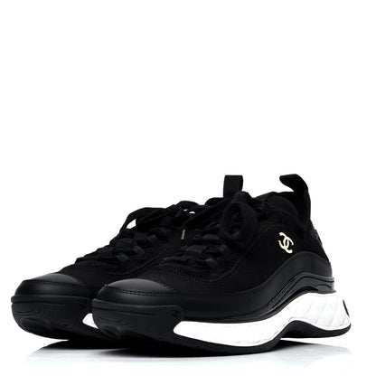 Chanel Velvet Calfskin Mixed Fibers CC Sneakers 38 Black 4 of 10
