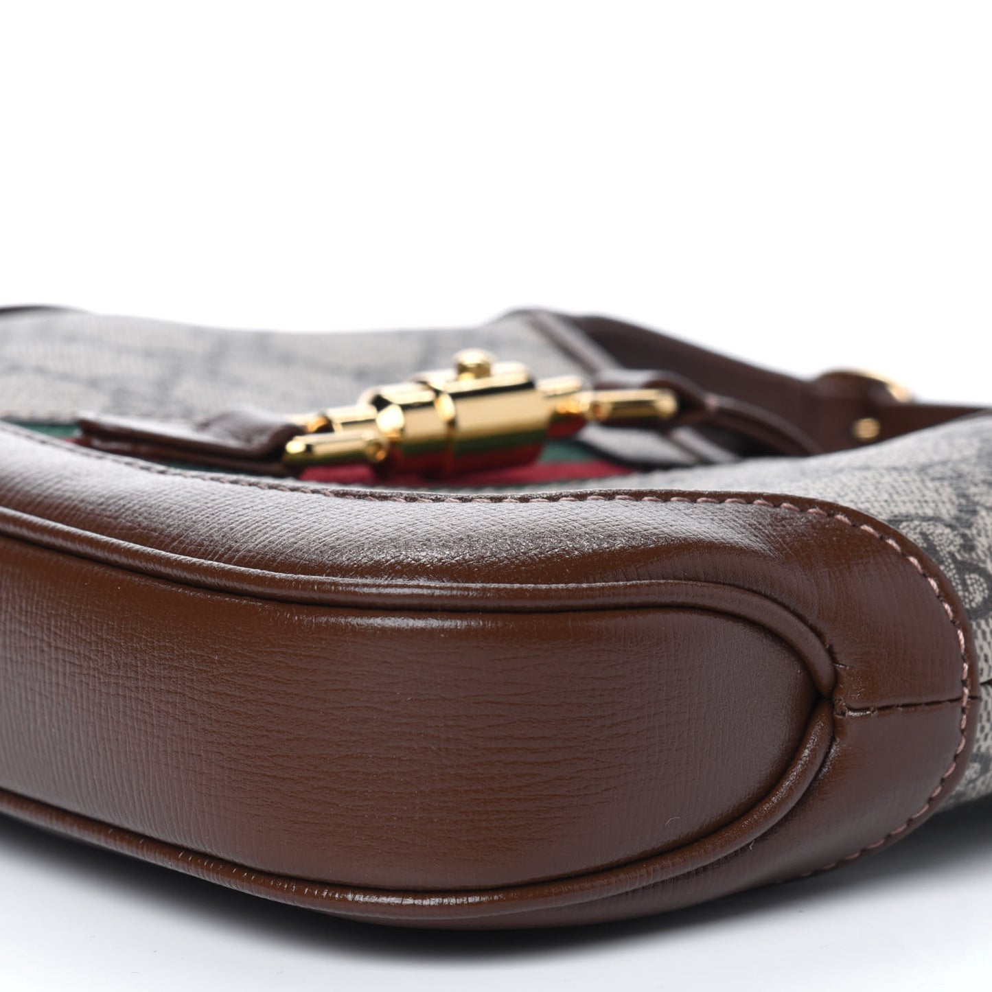 GG Supreme Monogram Azalea Calfskin Web Mini Jackie 1961 Hobo Beige Ebony Brown Sugar